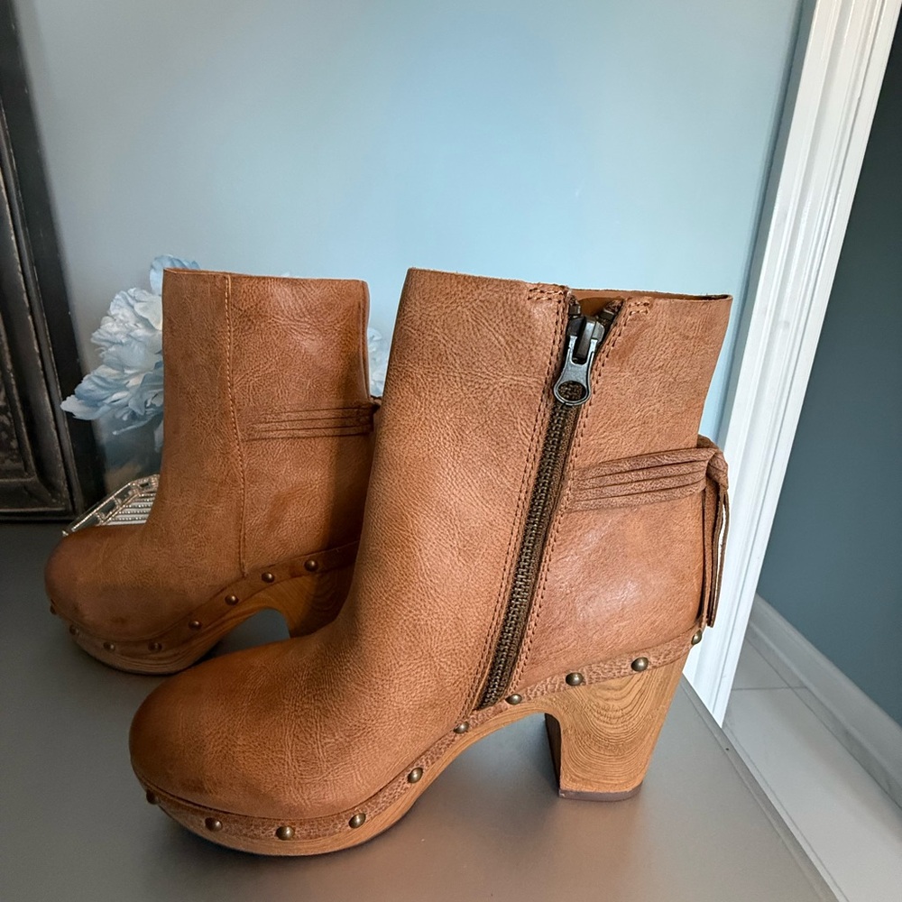 Kork-Ease Brown Ankle Boots with Studded Heel